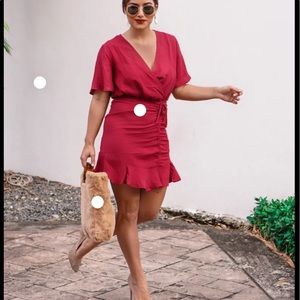 Boohoo Angel Sleeve ruched mini dress